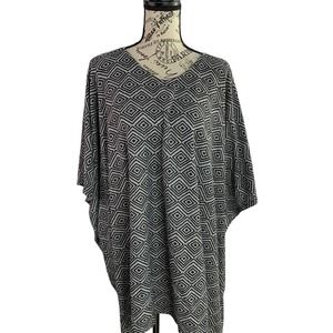 Everette bleu Womens Blouse Oversized Small Geometric Pattern 3/4 Dolman Sleeve